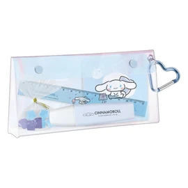 Sanrio 110407 Clear Pouch Gift Set Stationery Cinnamoroll (Pen Pouch, Eraser, Highlighter, Mini Note, Ruler, Carabiner)
