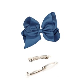 WD2U Girls 6" Classic Style Boutique Grosgrain Hair Bow French Clip Barrette (Smoke Blue)