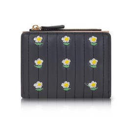 AdiStylinno Small Wallets Women, Floral Print Cute Coin Purse Slim Minimalist Card Holder with Coin Pocket Muti Card Slots (Black)