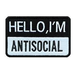Antrix - Parche divertido de Hello I'm antisocial para motociclista bordado con apliques morales, gancho y bucle, emblema inspirador para miedos sociales, bolsas de ropa, mochila, uniforme para perros