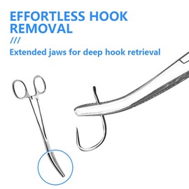 Henyall 2PCS Fishing Pliers,Self-Locking Hemostat Forceps,Fishing Forceps,Straight & Curved Stainless Steel Tweezers for Dog Ear Hair Grooming,Piercing,Fishing Hook Remover,Suturing,DIY Craft（12.5cm）