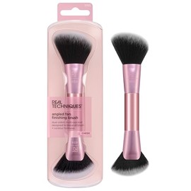 Real Techniques Schräger Fächerpinsel, doppelseitiges Make-up-Tool für Rouge, Bronzer & Kontur, 2-in-1 Pinsel für Flüssig-, Creme- & Puderprodukte, vegan, tierversuchsfrei, reisefreundlich, 1 Stück