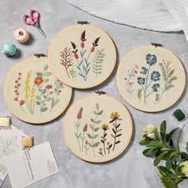 4 Sets Embroidery Kit for Beginners,embroidery Kit for Art Craft Handy Sewing Include Embroidery Clothes with Pattern,Embroidery Hoops, Instructions,Color Threads Needle Kit
