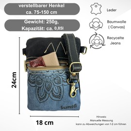 Sunsa Women's Shoulder Bag. Sustainable Canvas Recycled Jeans & Leather Crossbody Bag in Vintage Style/Mandala. Small Shoulder Bag for Women/Girls, Blue/black