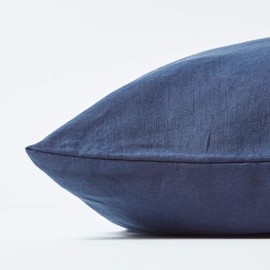 HOMESCAPES Luxury Soft Linen Pillowcase Plain Navy Blue Textured Natural French Flax Fibre Linen & Pure 100% Cotton Blend Dark Blue Standard Pillowcase