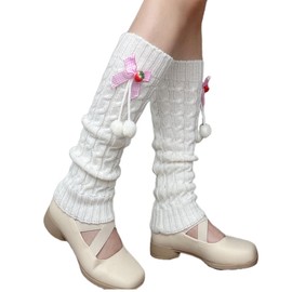 Brexiamin Cute Strawberry Lolita knitted Leg Warmers for Women Teengirls Kawaii Japanese Harajuku High Boot Socks Long Leg Cover Stockings (Pink, One Size)