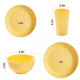 Wheat Straw Dinnerware Sets - SANLUNS 24 Piece Unbreakable Dinnerware Sets, Reusable Wheat Straw Plates and Bowls Sets, Travel Camping Cutlery Set, Dishwasher Microwave Safe Dinnerware Colourful