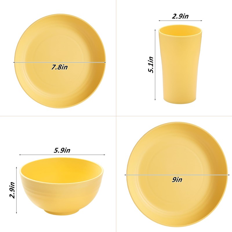 Wheat Straw Dinnerware Sets - SANLUNS 24 Piece Unbreakable Dinnerware