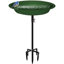 Mokeyder 29 Inch Height Detachable Bird Bath with Metal Stake Stand, Birdbath Bowl Spa & Birdfeeder with 5-Prong Base for Outdoor Garden, Oval Shape, Green