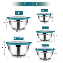 TeamFar Mixing Bowls Set, 4.5/3/1.5/1/0.7 QT Stainless Steel Nesting Salad Bowls with Visible Lids, For Serving Mixing, Non-Toxic & Heavy Duty, Airtight & Easy Clean, Dark Blue, Set of 5