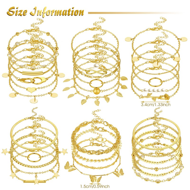 Henoyso 25 Pcs Gold Ankle Bracelets for Women Gold Cuban