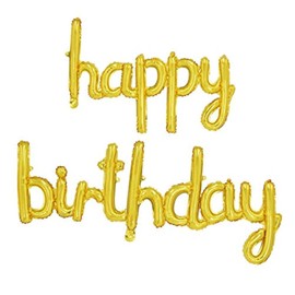 BEISHIDA Gold Happy Birthday Balloons Banner,16 Inch Mylar Foil Birthday Letters Balloons Sign Reusable Ecofriendly for Birthday Party Decorations