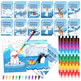 Gueevin 48 Pcs Polar Animals Coloring Books 24 Winter Theme DIY Art Booklet and 24 Stacking Crayons Mini Drawing Book Arctic Bear Penguin Birthday Party Goodie Bag Gift Stuffer Classroom Activity