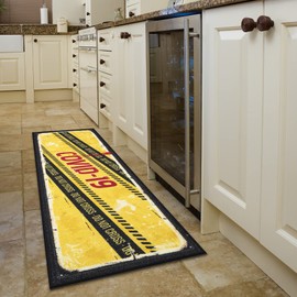 Ottomanson Siesta Kitchen Collection Non-Slip Rubberback COVID-19 Sign Design 2x5 Kitchen Runner Rug, 20" x 59", Yellow