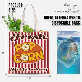 Popcorn Box Canvas Tote Bag, Cute Novelty Reusable Shopping and Beach Bag for Women, Funny Grocery Gift Tote