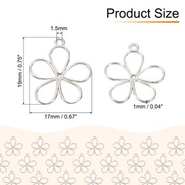 sourcing map 100 Pcs Hollow Flower Charm Open Bezel Frame Pendants for Resin Earring Jewelry Making Necklace Bracelet Accessories DIY Crafts, Bright Silver