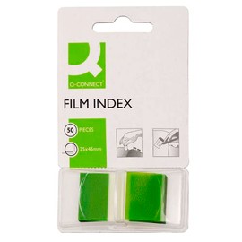 Filing Index Tabs Q-CONNECT PP 25,4x43,7mm 50 Sheets Green/Paper and Labels/Type-Standard/Shape-Standard/Material-PP/Colour-Green/Dimensions (mm)-25,4x43,7