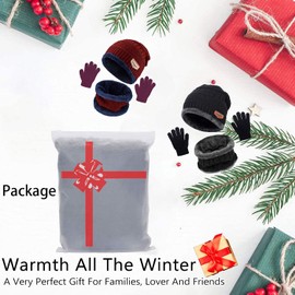 CheChury Kids Knitted Beanie Hat Circle Scarf and Gloves Set Super Soft Fleece Inner Lining Warm Hat Neck Warmer and Gloves Set for Outdoor 3-11 Years old,A-Red,One size