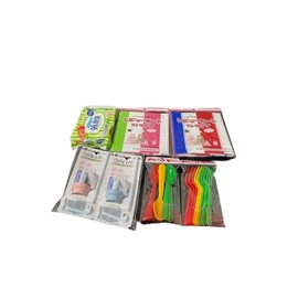 Leisure sheet set (disposable spoon, fork, wet sheet, straw cap attached to plastic bottles)
