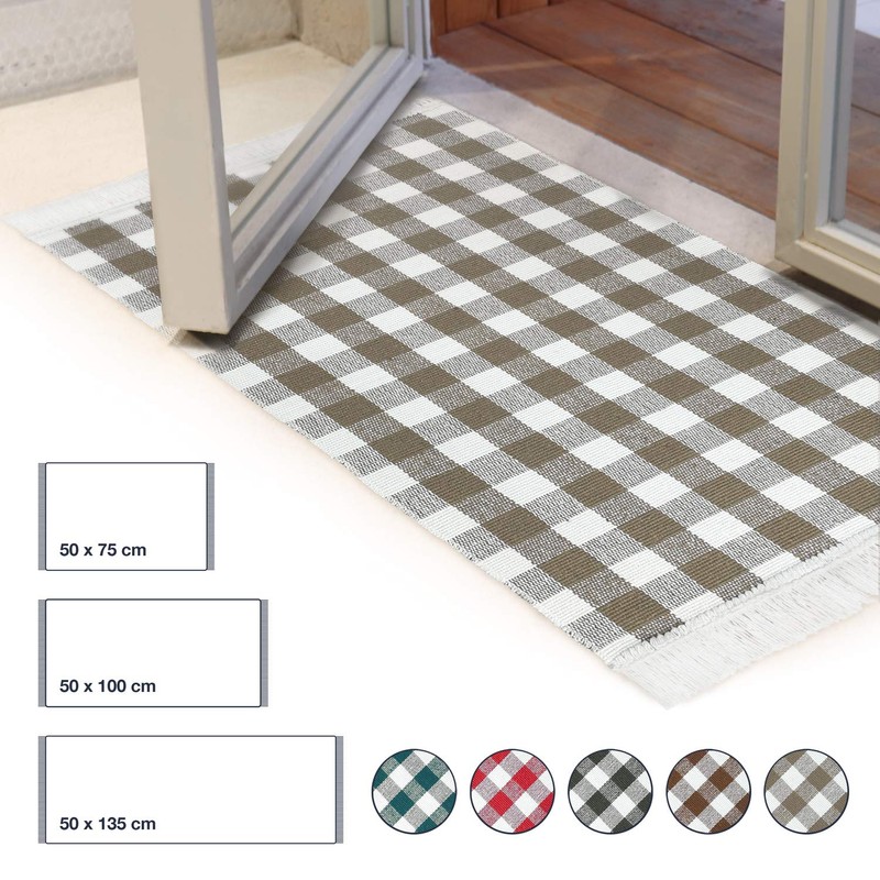 Kitchen Runner Beige Checked 50 x 100 cm 100% Cotton