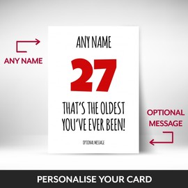 Funny 27th Birthday Card for Men and Women | 27 Oldest You've Ever Been | Insult Birthday Card for Male or Female, Funny 27th Bday Cards
