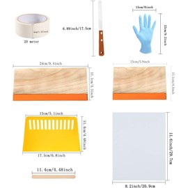 Caydo 23 Pieces Screen Printing Starter kit Include 3 Different Size of Wood Silk Screen Printing Frame with Mesh, Screen Printing Squeegees, Inkjet Transparency Film, Ink Knife, and Mask Tape