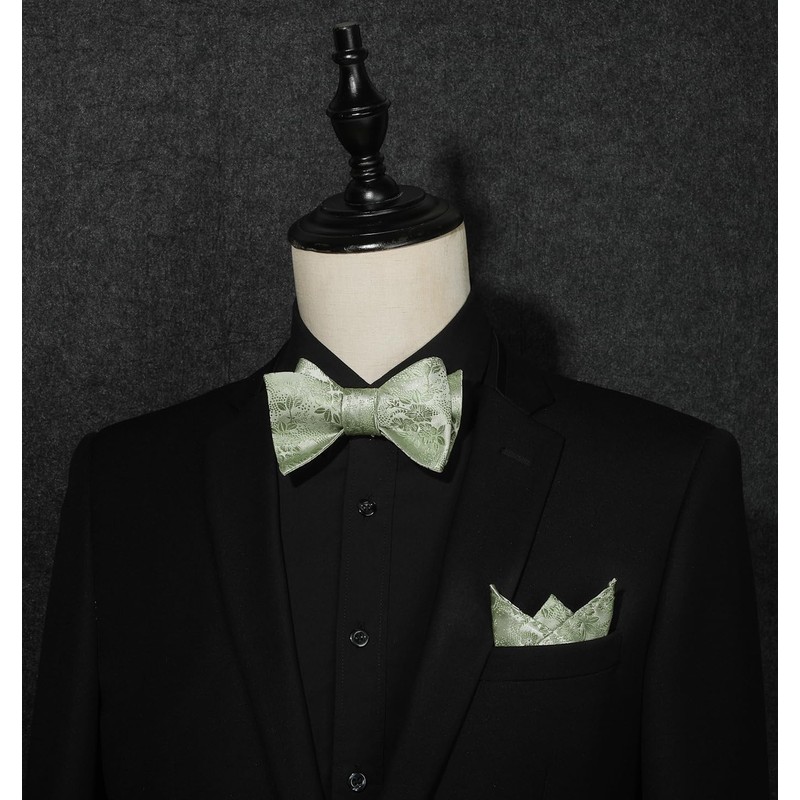 HISDERN Men's Bow Tie Floral Self Bow Tie and Pocket