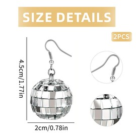 LEEQBCR 1 Pair Disco Ball Earrings, 80s Disco Ball Earrings, Punk Disco Ball Jewellery Earrings, Vintage Disco Themed Party Costume Accessory for Women and Girls (Silver)