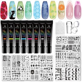Biutee Nail Stamp Gel 10Pcs Nail Stamp Plates Kit with 8 Colors Stamper Gel Polish Nail Art Stamp Stencils Printing Template Nail Plates Animal Flower Design