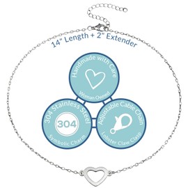 EnCharmed Stainless Steel Open Heart Dainty Choker, Handmade Minimal Layering Adjustable Necklace 14-16 Inches