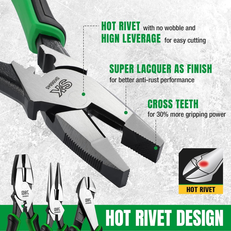 SK 5-Piece Pliers Set, 8" Needle Nose & Slip Joint