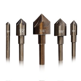 Countersink Drill Bits Set,5PCS 6mm HSS Step Drill Bits 5 Flute 82 Degree Hex Shank Sizes 1/4"3/8"1/2"5/8"3/4" High Speed Steel Sharp Counter Sink Bit for Aluminum Wood Plastic Metal Wood