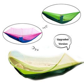 Camping Hammock, Hann Portable Camping Hammock with Mosquito Net Parachute Nylon Fabric Lightweight Hammock for Beach, Traveling, Hiking, Mountain,Adventure,Outdoor Jungle (Green)