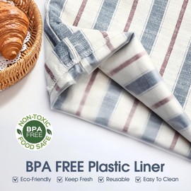 3Pack Reusable Bread Bags for Homemade bread -Plastic Lined- Linen Bread Bags to keep bread fresh, Sourdough Bread Baking Supplies Bread Storage bags