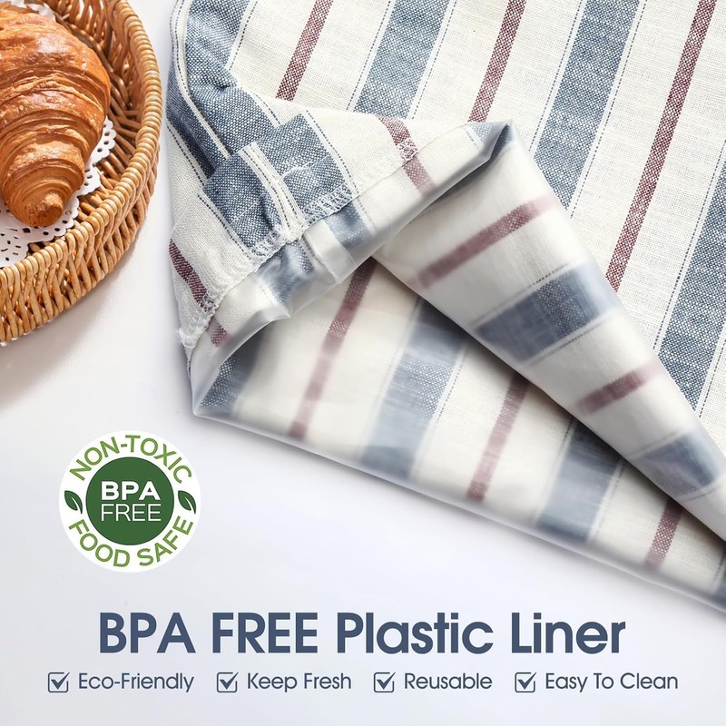 3Pack Reusable Bread Bags for Homemade bread -Plastic Lined- Linen