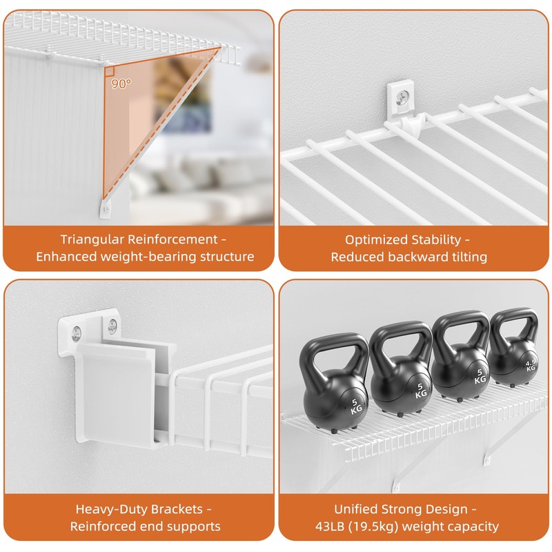 12 Inch Wire Shelf Brackets Set, Includes 3 Wire Shelf