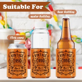 VISSTREE 70th Birthday Gifts for Him, 2 Pcs 1956 Leather Can Cooler Sleeves