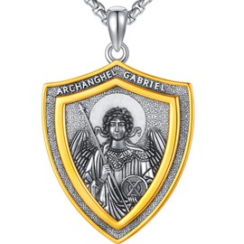 XIXLES Saint Gabriel Necklace 925 Sterling Silver Archangel St. Gabriel Medal Pendant, St Gabriel Amulet Jewelry for Men with 22 in Chain