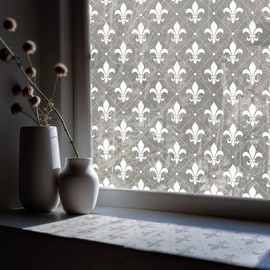 ChicSkin Pure White Window Privacy Film Decorative Pattern Design, Removable Frosted Glass Window Film Cling for Glass Window Door, Fleur De Lis 78.74"x22.83"