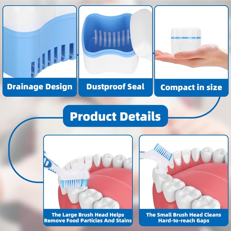 Denture Cleaner Box and Brush Set - 2 Pack Denture
