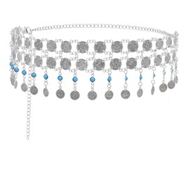 Pandalein Women's Fashion Waist Belt Metal Chain Belt Fringe Belly Dance Belt Coin Belt Waist Chain Belt Hip Chain for Dresses, Metal