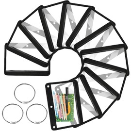 Set of 12 Binder Pencil Pouch Zipper Pencil Pouches Clear PVC Pencil Case with 3 Ring Clear Zipper Pouch Cosmetic Bag with 6 Metal Rings for Office School Supplies Classroom Organization