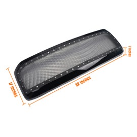 ZSPARTS Mesh Rivet Front Upper Hood Grille Gloss Black for 1999 2000 2001 2002 2003 2004 for FORD F-250 F-350 Super Duty