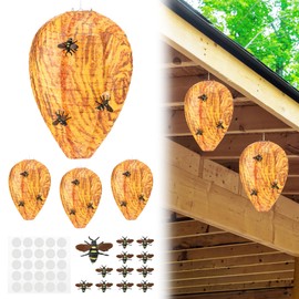 Qualirey 4 Pack Paper Wasp Nest Decoys, Fake Hornets Nest with Simulated Solid Bees for Better Wasp and Bee Repellent, Hanging Outdoor Yellow Jacket Deterrent for Garden, Patio, Yard, Eaves