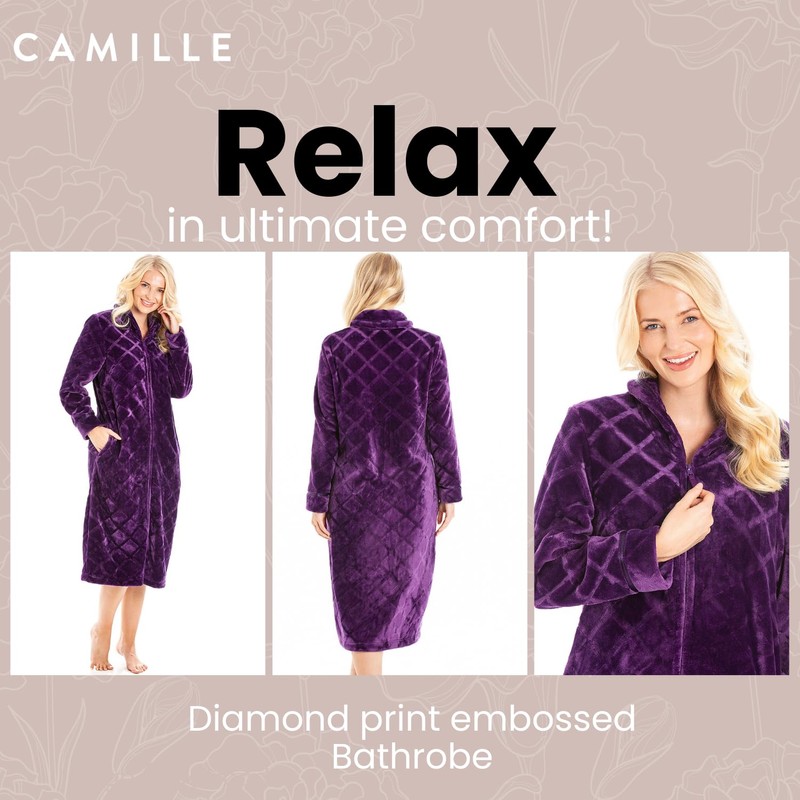 Camille Women's Super Soft Fleece Housecoat - Diamond Emboss Luxury