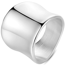 20mm Width Chunky Wide Stainless Steel Wedding Band Statement Promise Anniversary Ring (Silver, 8)