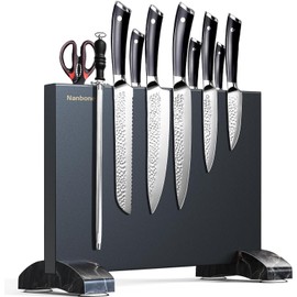 Nanbone Black Magnetic Knife Block Stand Without Knives Black Double Sided Magnetic Knife Holder Rack for Kitchen Counter Stainless Steel Knife Magnetic Strip Display Stand Storage Organizer