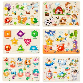 Montessori Wooden Puzzle, Educational Toy, Shape Puzzle, English, Color Recognition, Color Sensation, Brain Training, Numbers Learning, Shape Recognition, Fingertip Training, Babies, Kids, Boys, Girls