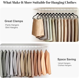 HOUSE DAY Velvet Skirt Hangers 12 Pack, Black Velvet Pant Hangers with Adjustable Clips, Space Saving Slim Shorts Hanger, Heavy Duty Non Slip Clip Hanger for Pants, Skirts, Shorts