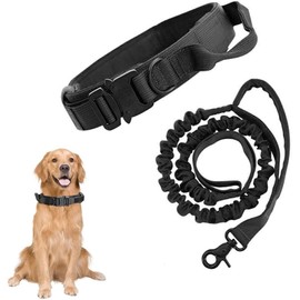 Collar para Perro, Correa para Perro, Collar de Nailon Militar Táctico Ajustable, con Asa de Control y Hebilla de Metal, para medianos, Grandes Perros, Perros Al Aire Libre Entrenamiento (Negro, M)